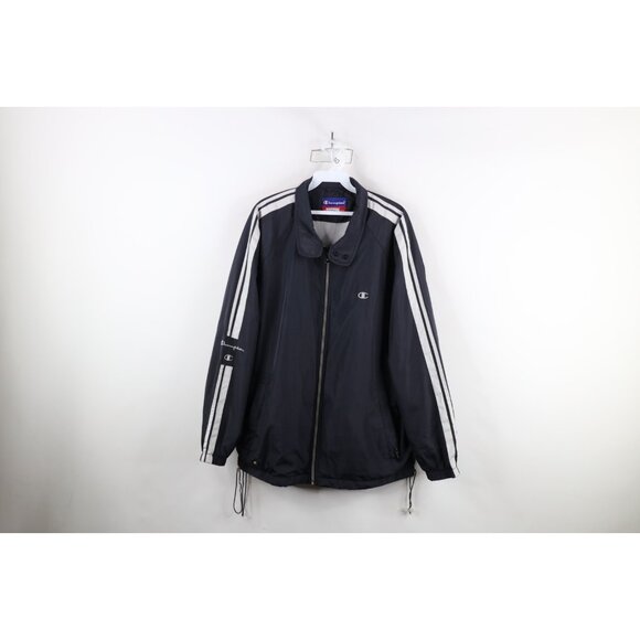 Champion Other - Vintage 90s Champion Mens Medium Spell Out Lined Windbreaker Bomber Jacket Black
